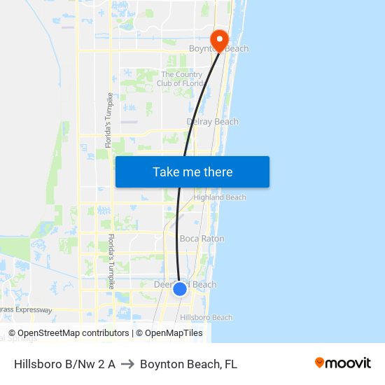 HILLSBORO B/NW 2 A to Boynton Beach, FL map