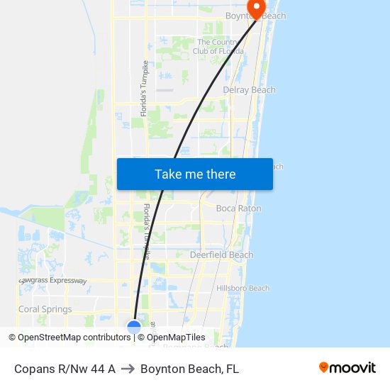 Copans R/Nw 44 A to Boynton Beach, FL map