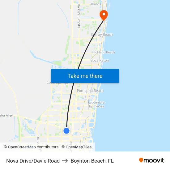 Nova Drive/Davie Road to Boynton Beach, FL map
