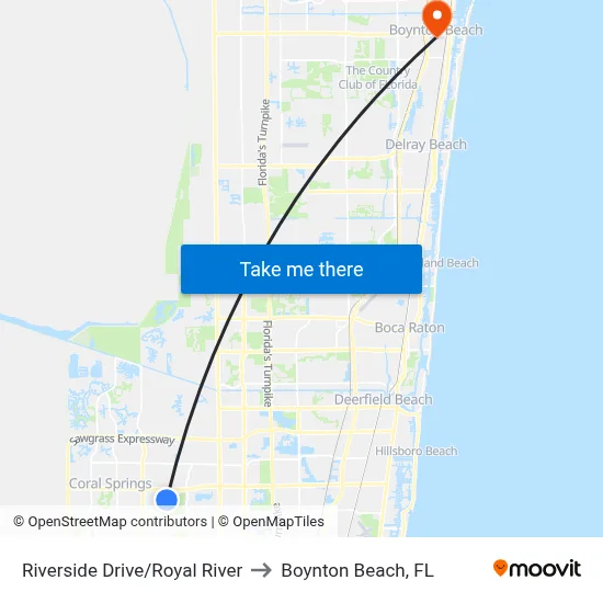 Riverside Drive/Royal River to Boynton Beach, FL map