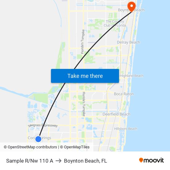 Sample R/Nw 110 A to Boynton Beach, FL map
