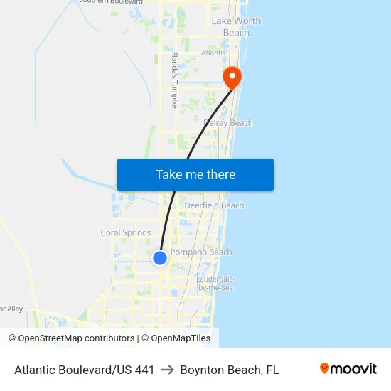 Atlantic Boulevard/US 441 to Boynton Beach, FL map