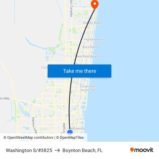 Washington S/#3825 to Boynton Beach, FL map