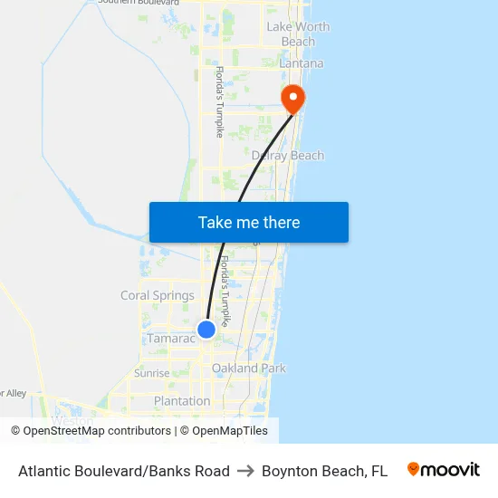 Atlantic Boulevard/Banks Road to Boynton Beach, FL map