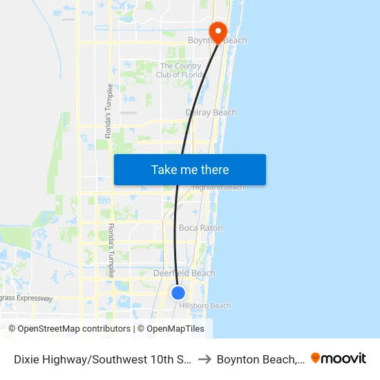 Dixie Highway/Southwest 10th Street to Boynton Beach, FL map