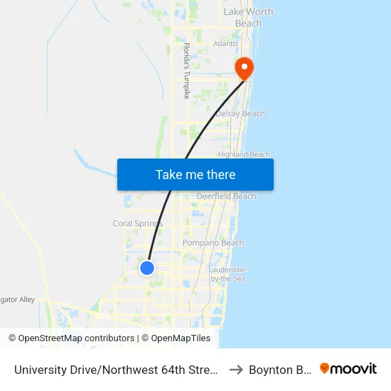 University Drive/Northwest 64th Street - (Concord Village II) to Boynton Beach, FL map