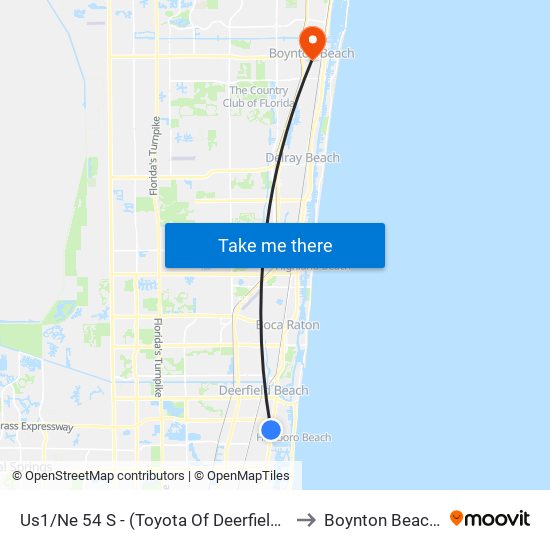Us1/Ne 54 S - (Toyota Of Deerfield Beach) to Boynton Beach, FL map