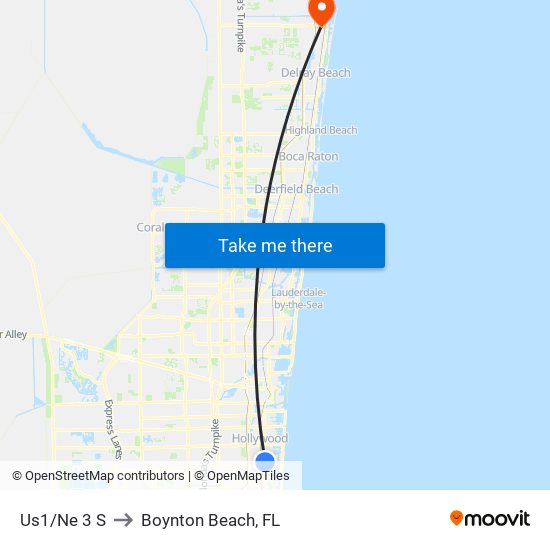 Us1/Ne 3 S to Boynton Beach, FL map