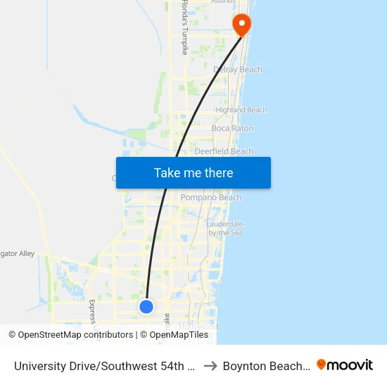 University Drive/Southwest 54th Street to Boynton Beach, FL map