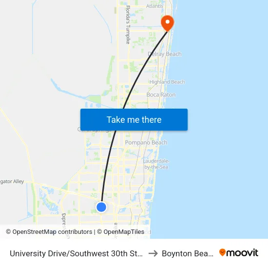 University Drive/Southwest 30th Street (South) to Boynton Beach, FL map