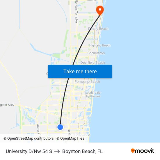 University D/Nw 54 S to Boynton Beach, FL map
