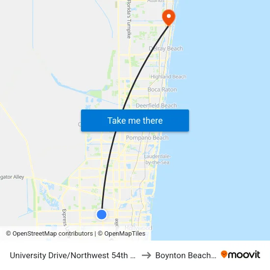 University Drive/Northwest 54th Street to Boynton Beach, FL map