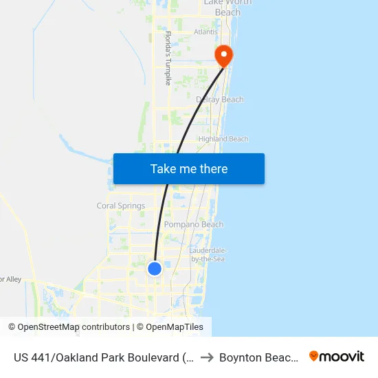 US 441/Oakland Park Boulevard (North) to Boynton Beach, FL map