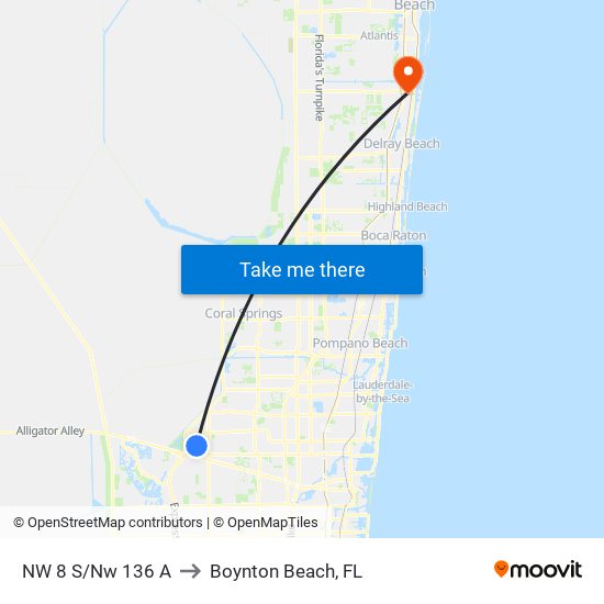 NW 8 S/Nw 136 A to Boynton Beach, FL map