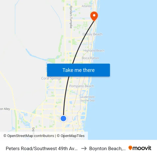 Peters Road/Southwest 49th Avenue to Boynton Beach, FL map