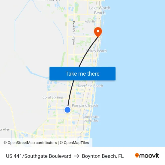 US 441/Southgate Boulevard to Boynton Beach, FL map