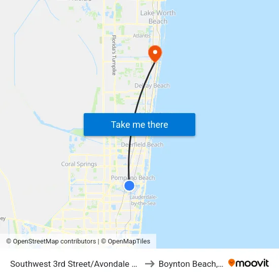 Southwest 3rd Street/Avondale Drive to Boynton Beach, FL map