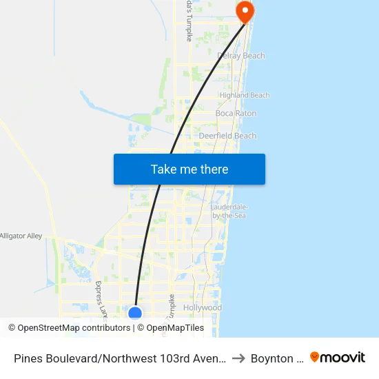 Pines Boulevard/Northwest 103rd Avenue - (Pembroke Pines City Center) to Boynton Beach, FL map