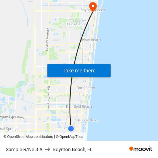 Sample R/Ne 3 A to Boynton Beach, FL map