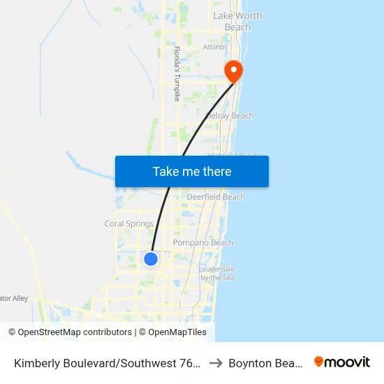 Kimberly Boulevard/Southwest 76th Avenue to Boynton Beach, FL map