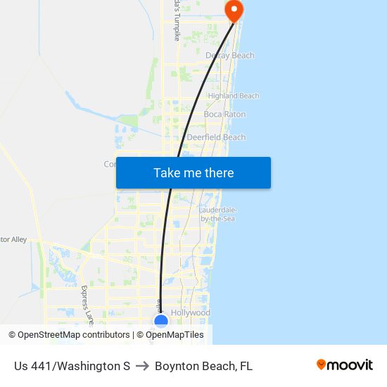 Us 441/Washington S to Boynton Beach, FL map