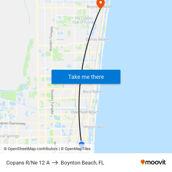 Copans R/Ne 12 A to Boynton Beach, FL map