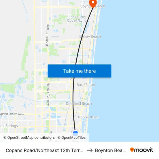 Copans Road/Northeast 12th Terrace (West) to Boynton Beach, FL map