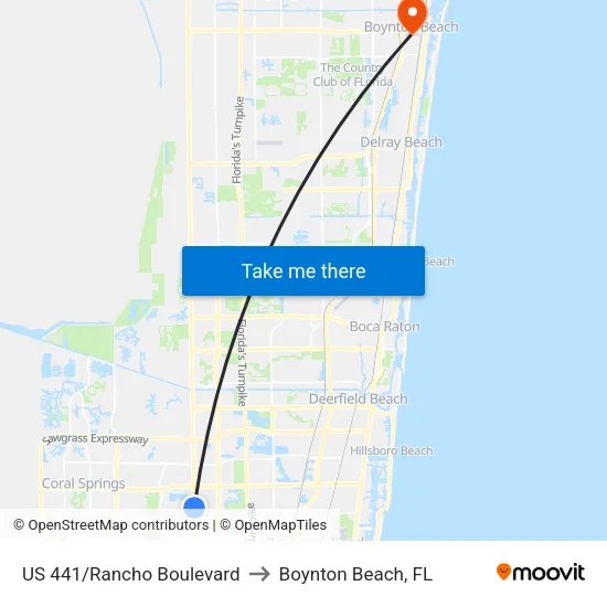US 441/Rancho Boulevard to Boynton Beach, FL map
