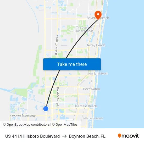 US 441/Hillsboro Boulevard to Boynton Beach, FL map