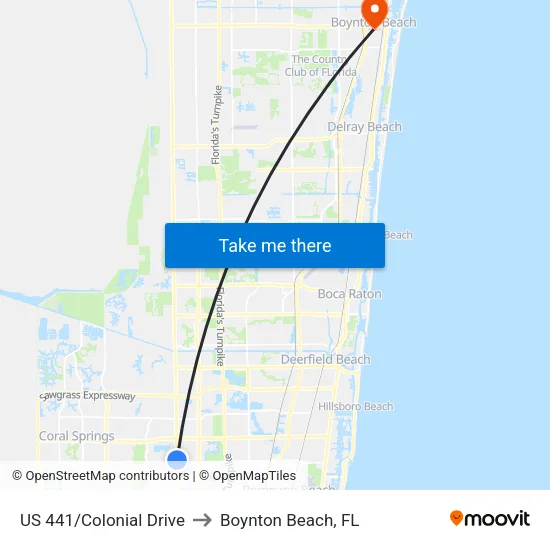 US 441/Colonial Drive to Boynton Beach, FL map