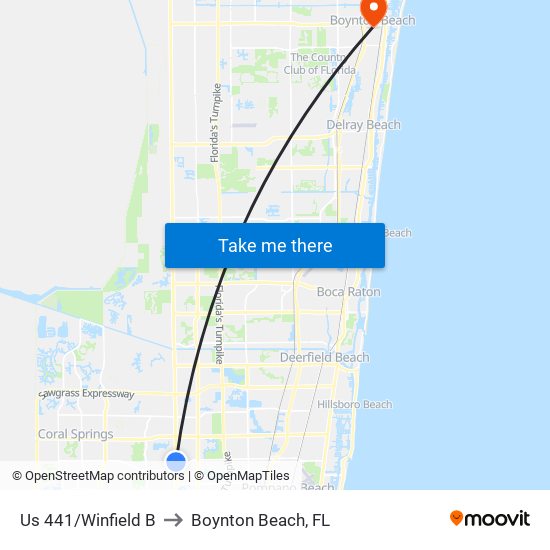 Us 441/Winfield B to Boynton Beach, FL map