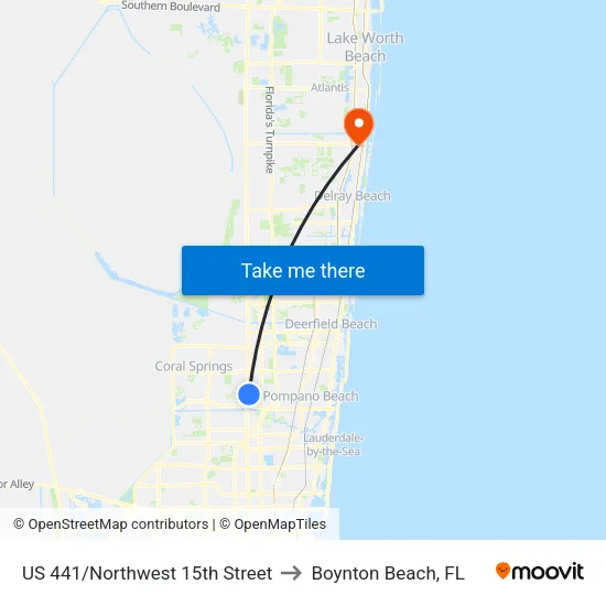 US 441/Northwest 15th Street to Boynton Beach, FL map