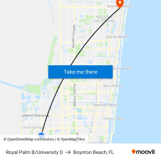 Royal Palm B/University D to Boynton Beach, FL map