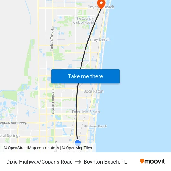 Dixie Highway/Copans Road to Boynton Beach, FL map