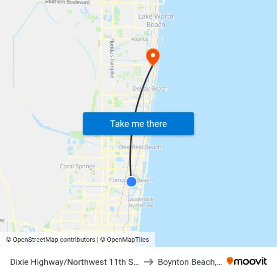 Dixie Highway/Northwest 11th Street to Boynton Beach, FL map