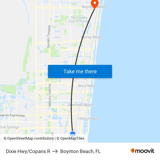 Dixie Hwy/Copans R to Boynton Beach, FL map