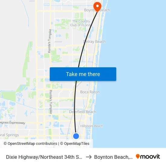 Dixie Highway/Northeast 34th Street to Boynton Beach, FL map