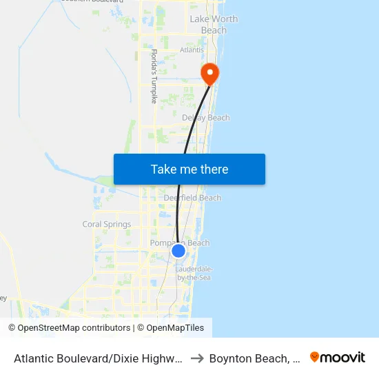 Atlantic Boulevard/Dixie Highway to Boynton Beach, FL map