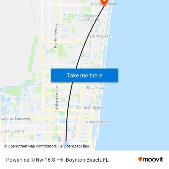 Powerline R/Nw 16 S to Boynton Beach, FL map