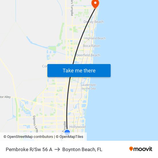 PEMBROKE R/SW 56 A to Boynton Beach, FL map