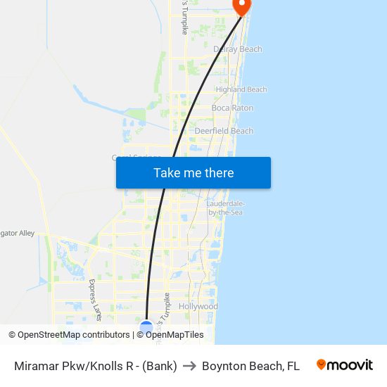 Miramar Pkw/Knolls R - (Bank) to Boynton Beach, FL map