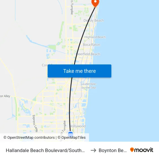 Hallandale Beach Boulevard/Southwest 40th Avenue to Boynton Beach, FL map