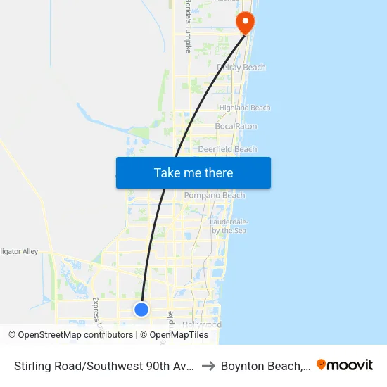 Stirling Road/Southwest 90th Avenue to Boynton Beach, FL map