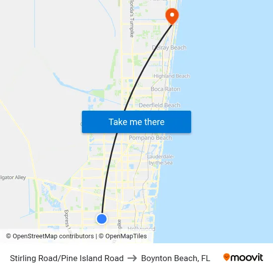 Stirling Road/Pine Island Road to Boynton Beach, FL map