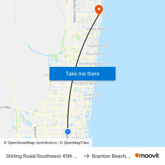 Stirling Road/Southwest 45th Way to Boynton Beach, FL map