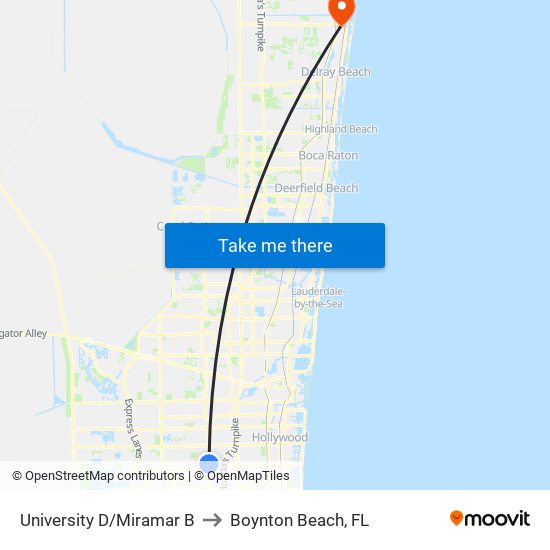 UNIVERSITY D/MIRAMAR B to Boynton Beach, FL map