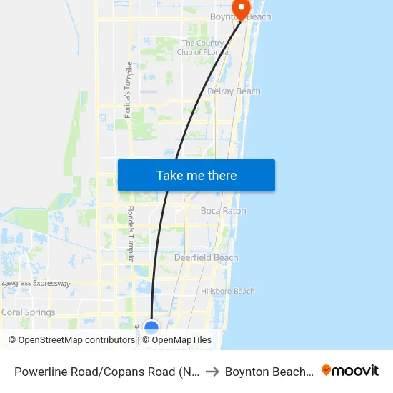 Powerline Road/Copans Road (North) to Boynton Beach, FL map