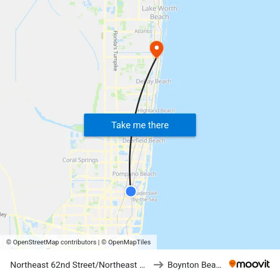 Northeast 62nd Street/Northeast 9th Avenue to Boynton Beach, FL map