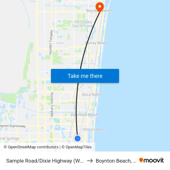 Sample Road/Dixie Highway (West) to Boynton Beach, FL map