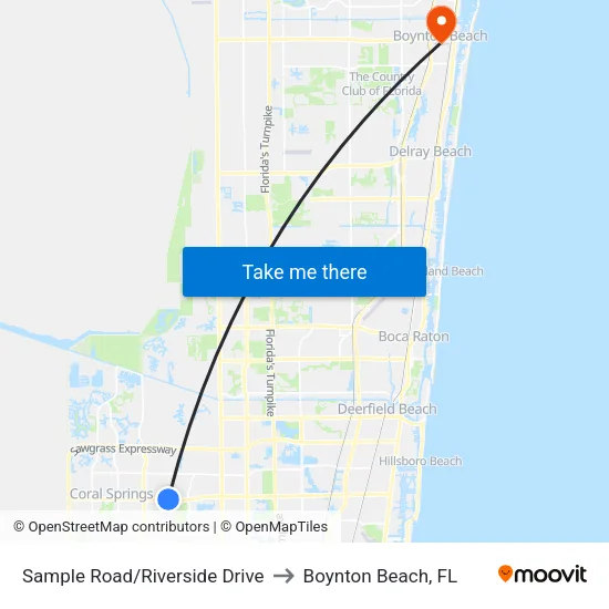 Sample Road/Riverside Drive to Boynton Beach, FL map